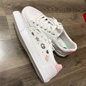 G by Guess White and Pink Embellished Sneakers
